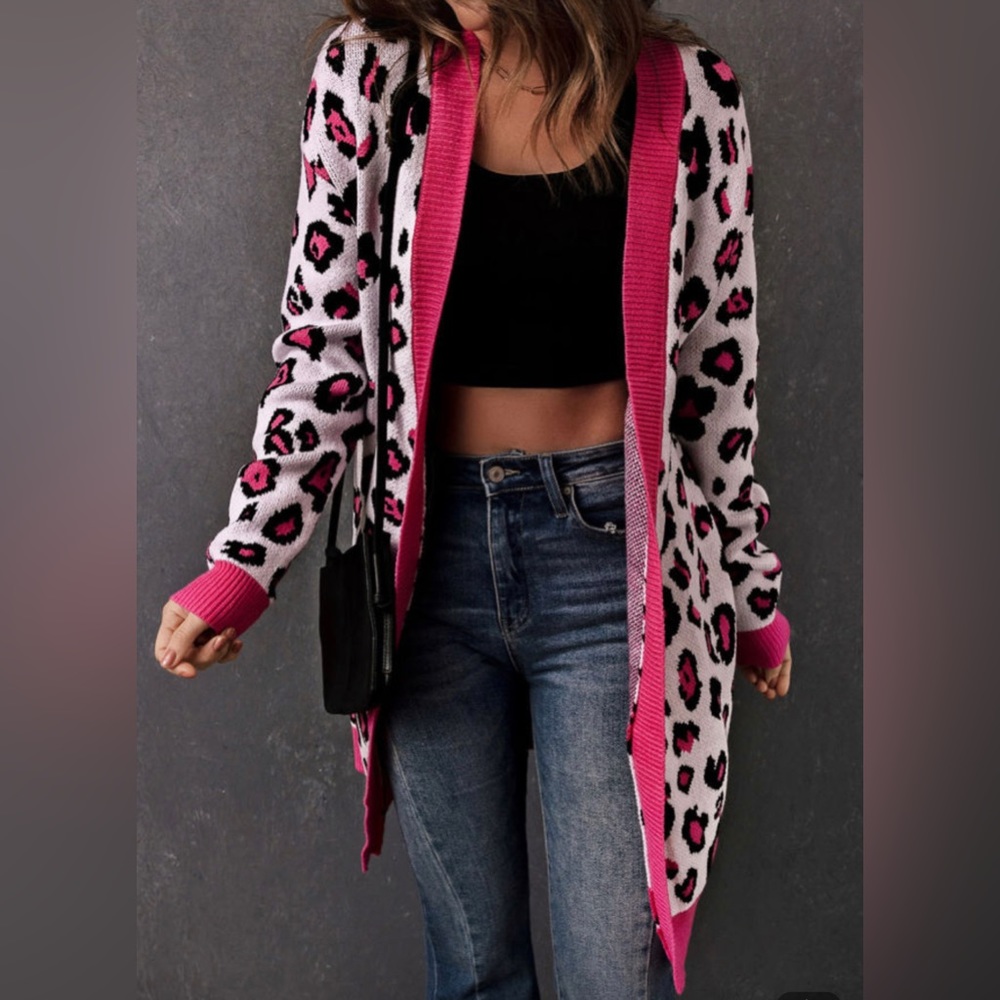 Pink/Black leopard Cardigan